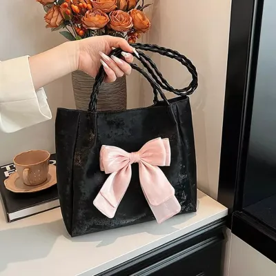 Classic Large Bow Tie PU Leather Fashion Tote Bag